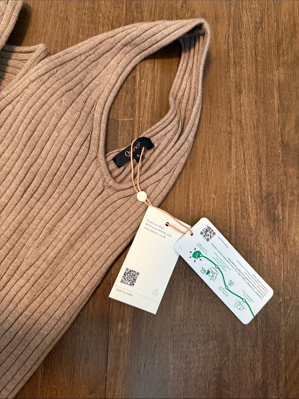 Quince Cropped ribbed Sweater Tank Ribbed V-Neck in Warm Taupe - Picture 4 of 5